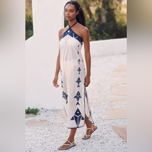 NEW Farm Rio x Anthropologie Graphic Halter Dress, Small - Picture 1 of 7
